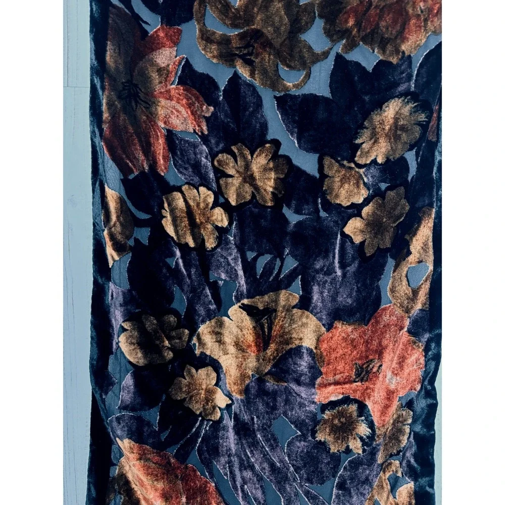 Floral Burnout Velvet Scarf Purple Orange Gold Sheer Evening Wrap Long 2459